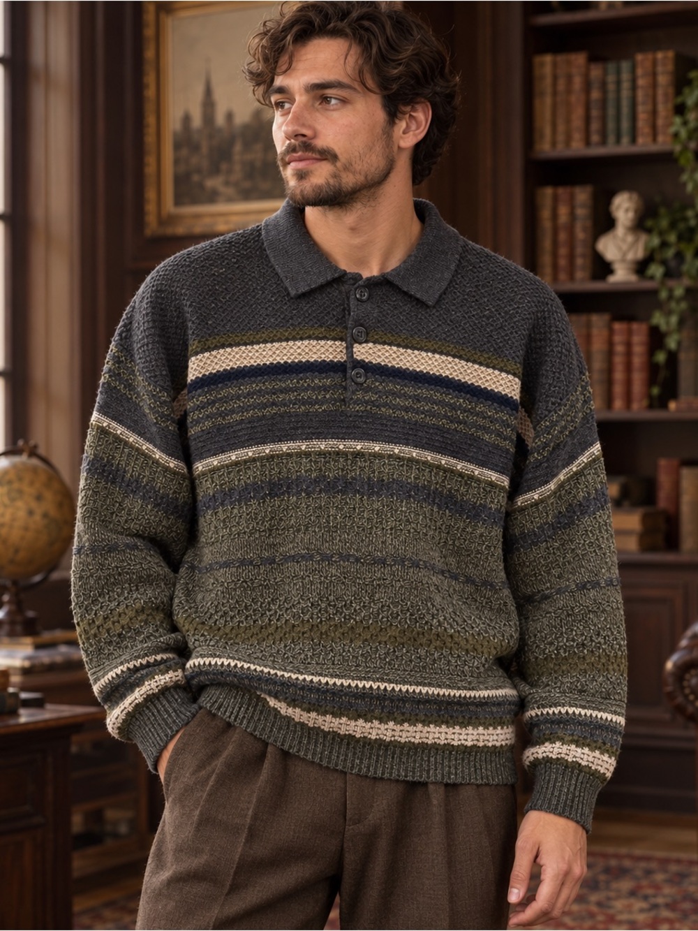 Vintage Casa Moda Wool Blend Textured Knit Polo Sweater Men’s Large Canada